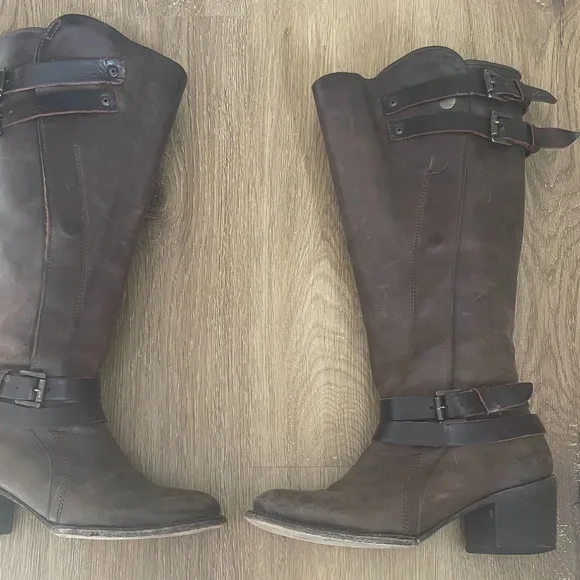 FREEBIRD by Steven Clive Tall Leather Brown Brown, Distressed Buckle, Size 8 - Picture 7 of 16